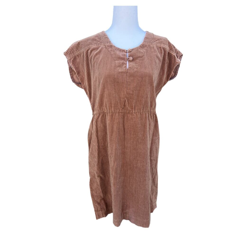 Women's Vintage Velvet Midi Dress Short Sleeve Stripe Brown Size XL